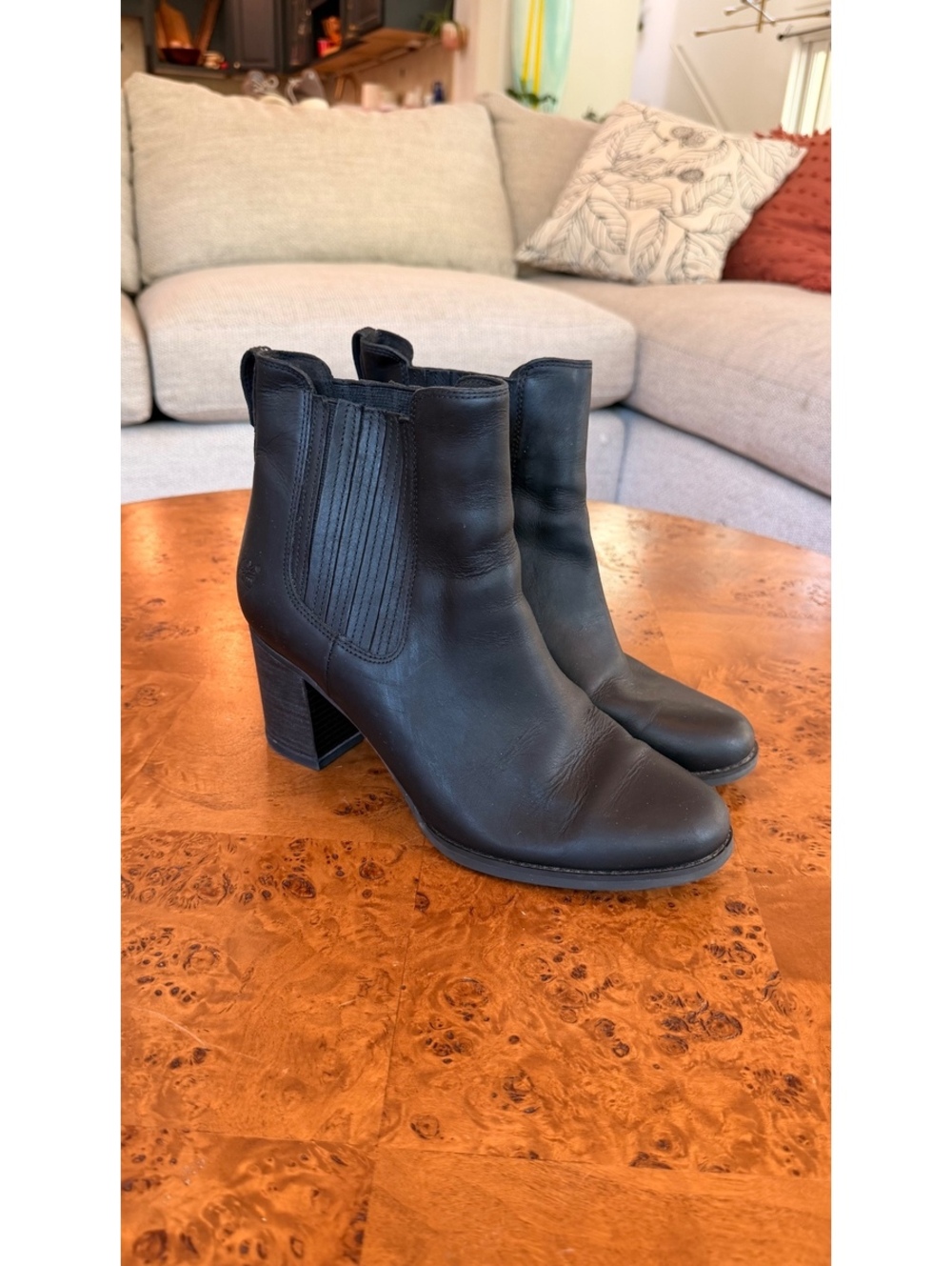 Timberland Black Leather Chelsea Ankle Boots with Block Heel